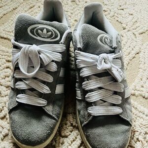 Adidas Gray and White Suede Sneakers